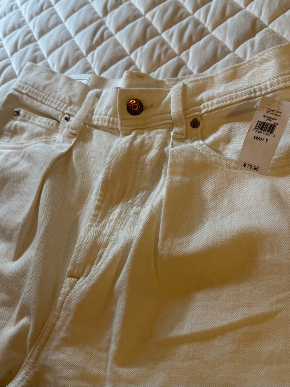 GAP NWT High Rise Pleated Wide Leg Denim Trouser Jeans White 12 / 31 Tall